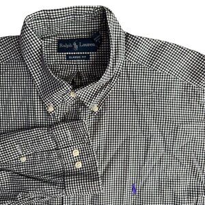 Ralph Lauren Mens Gingham Button Pony Logo Shirt Long Sleeve Size 16.5 Classic